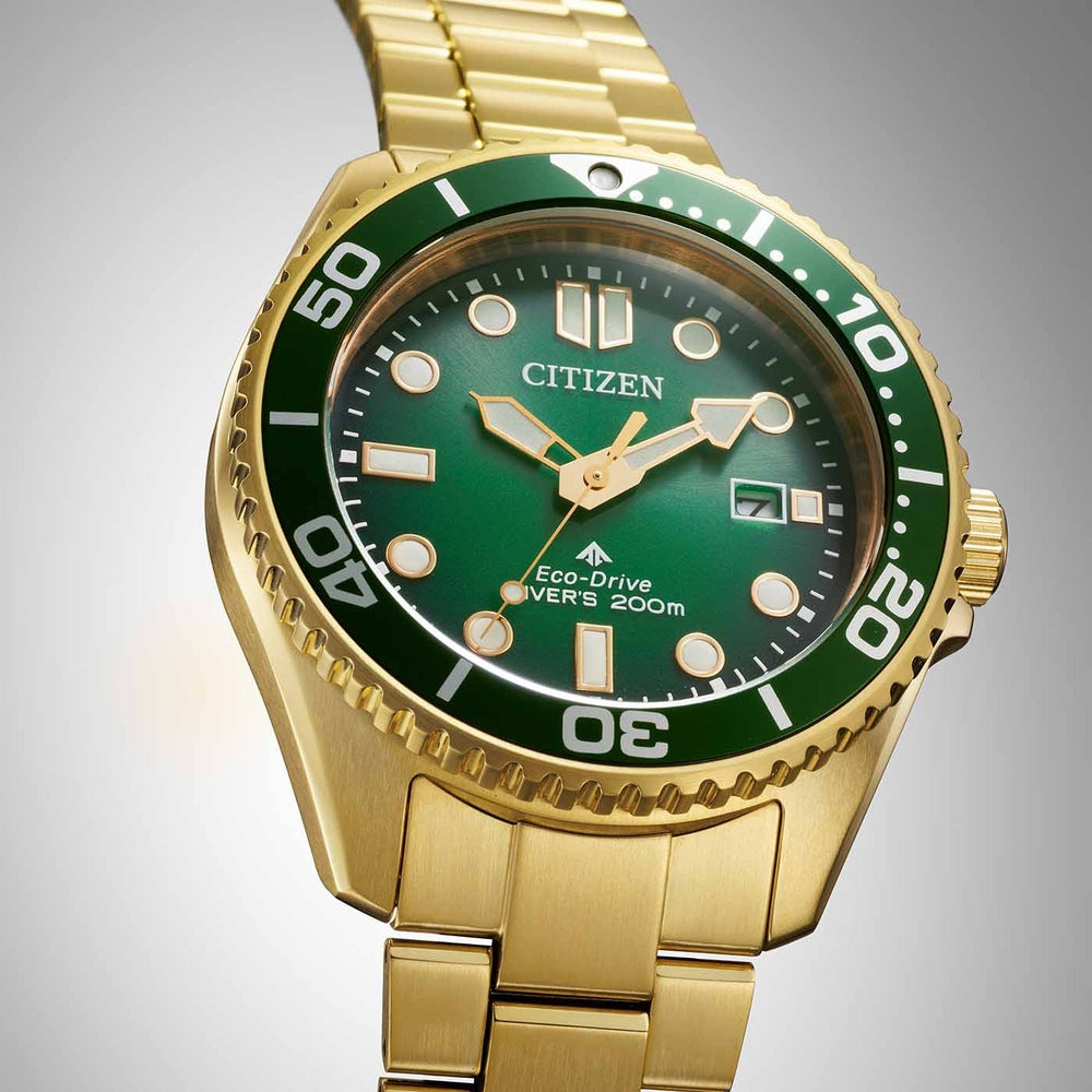 Citizen Promaster Eco-Drive Gold-Tone Diver Watch with Green Dial