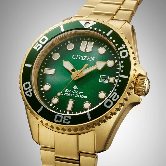Citizen Promaster Eco-Drive Gold-Tone Diver Watch with Green Dial