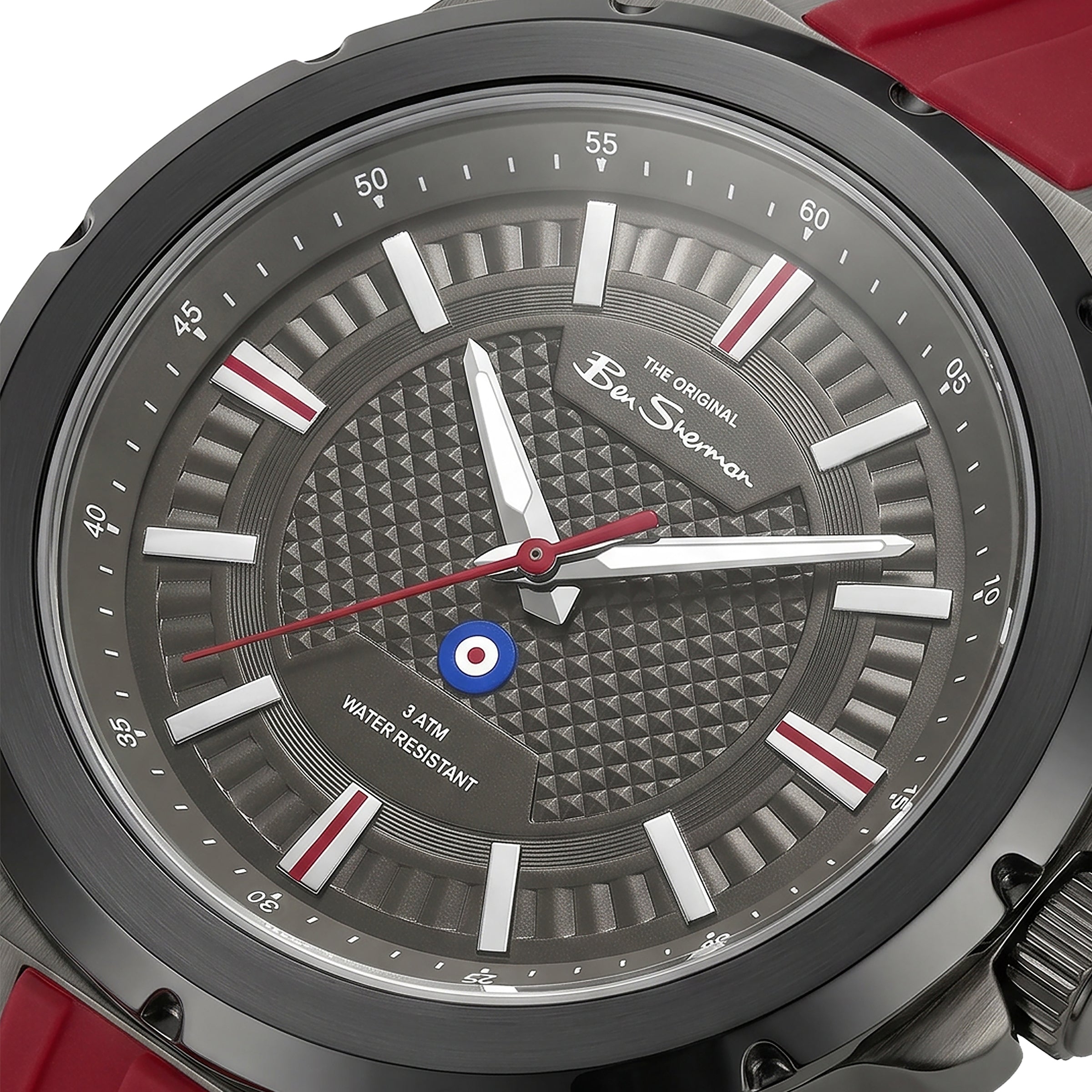 Ben Sherman Men’s Gunmetal Watch with Grey Dial and Burgundy Silicone Strap