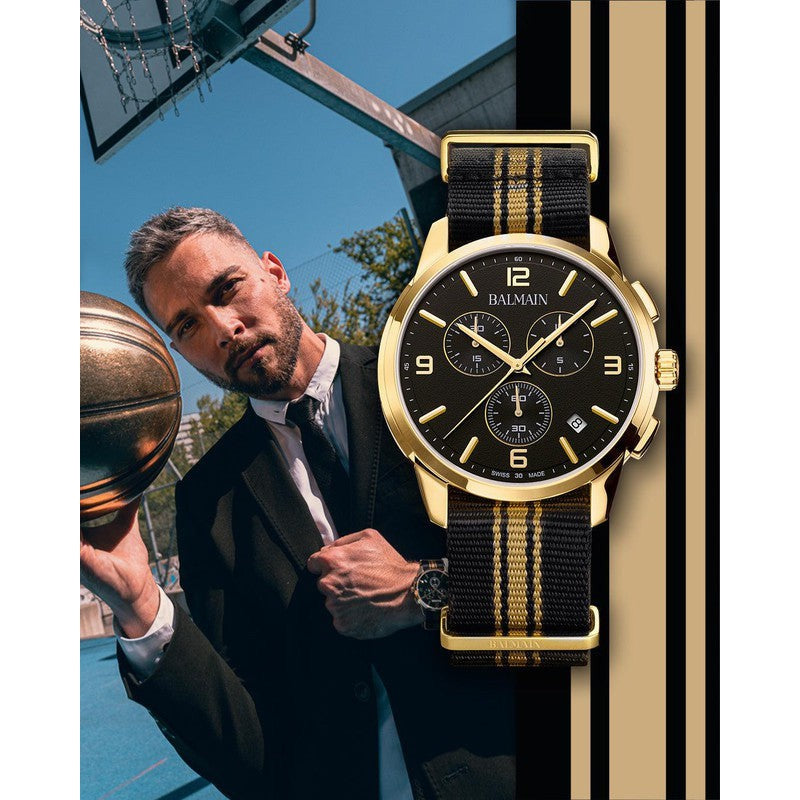 Balmain Madigral Chrono Black and Gold Nato Strap B74803164