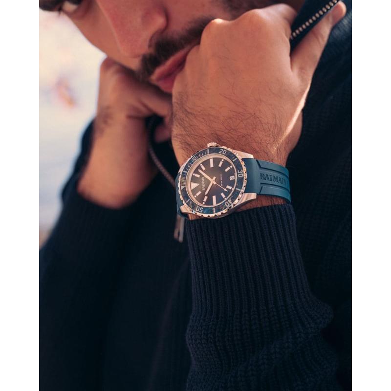 Balmain Ophrys Swiss Quartz Stainless Steel Blue Rubber Watch