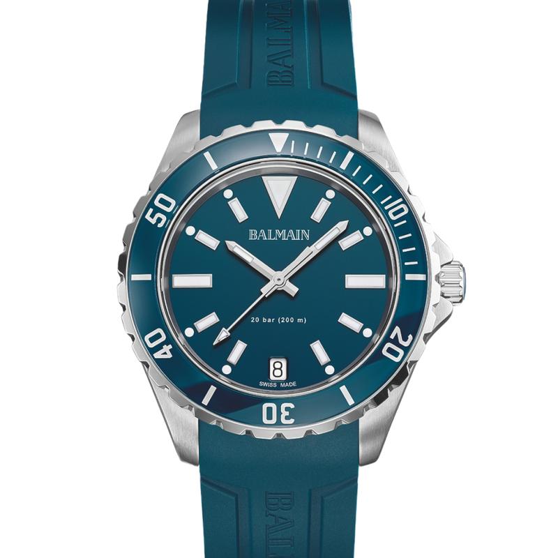 Balmain Ophrys Swiss Quartz Stainless Steel Blue Rubber Watch