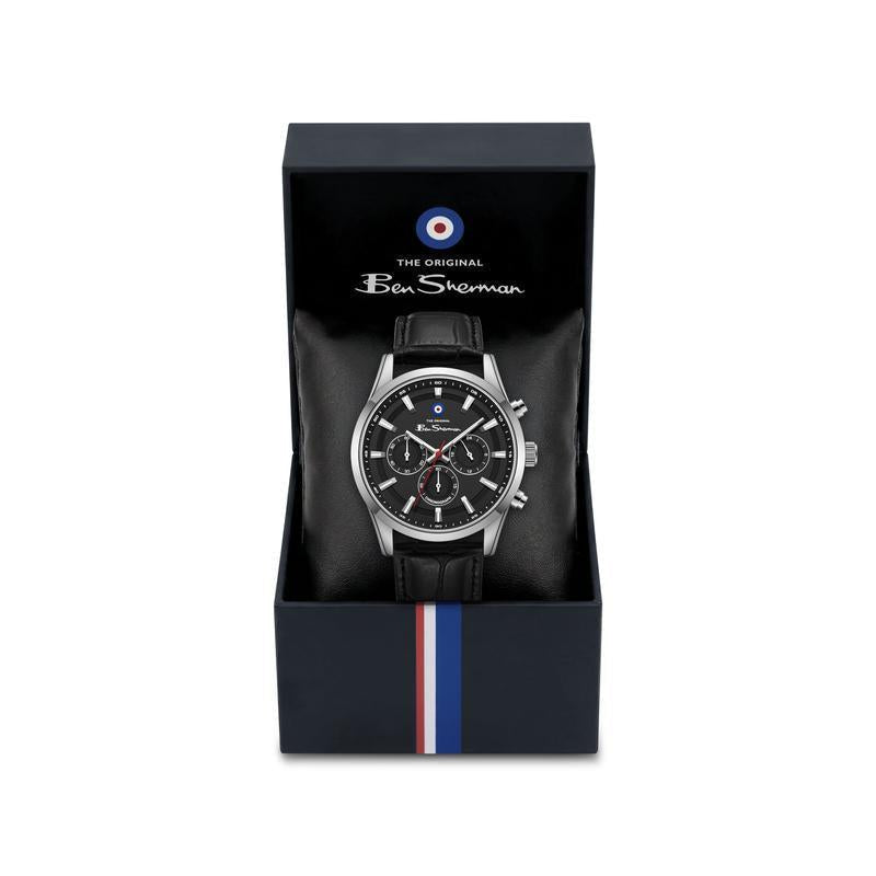 Ben Sherman Men's Black Chronograph Watch with Black Leather Strap