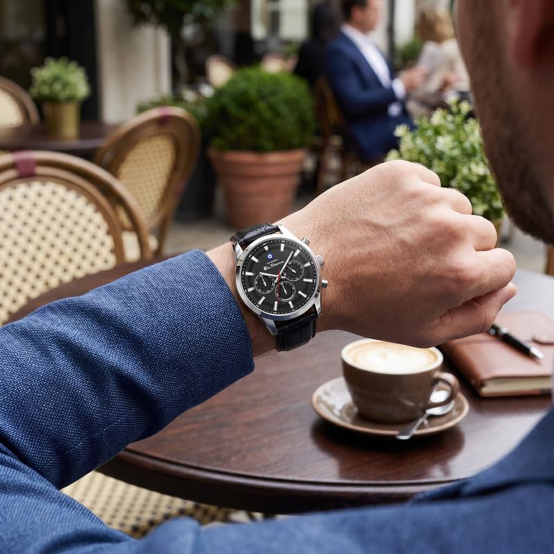 Ben Sherman Men's Black Chronograph Watch with Black Leather Strap