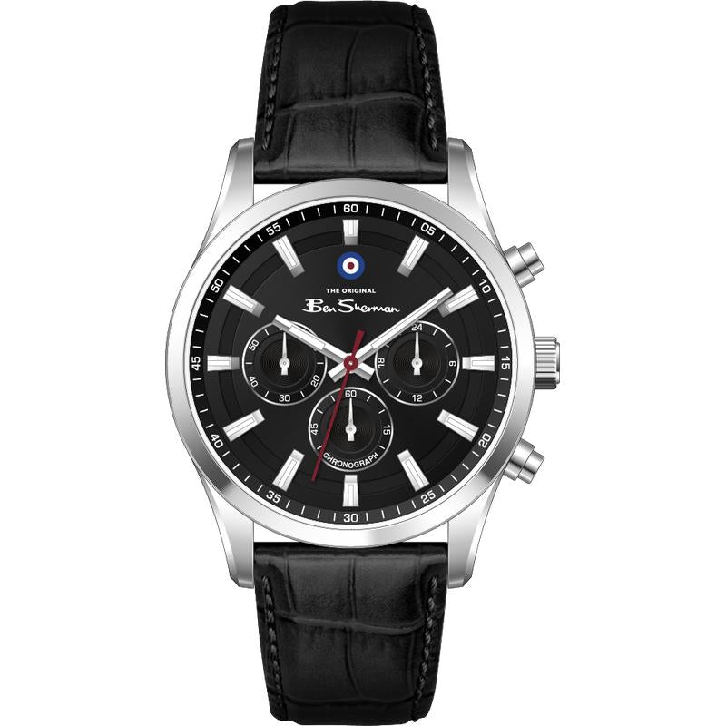 Ben Sherman Men's Black Chronograph Watch with Black Leather Strap