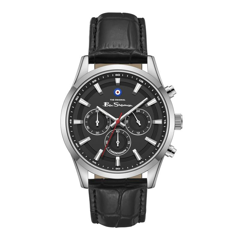 Ben Sherman Men's Black Chronograph Watch with Black Leather Strap
