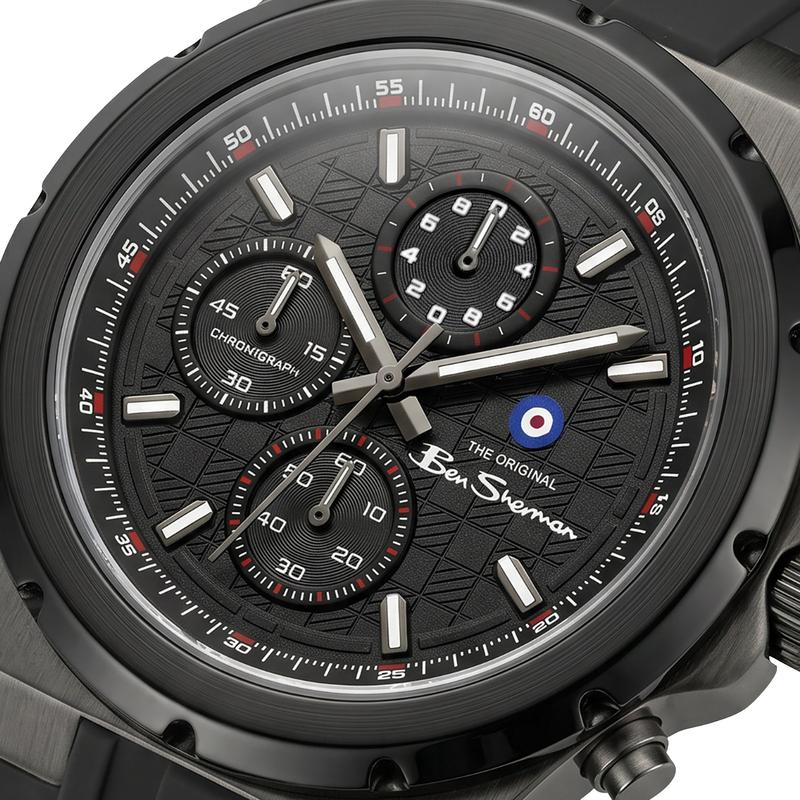 Ben Sherman Men's Black Chronograph Watch with Black Silicone Strap