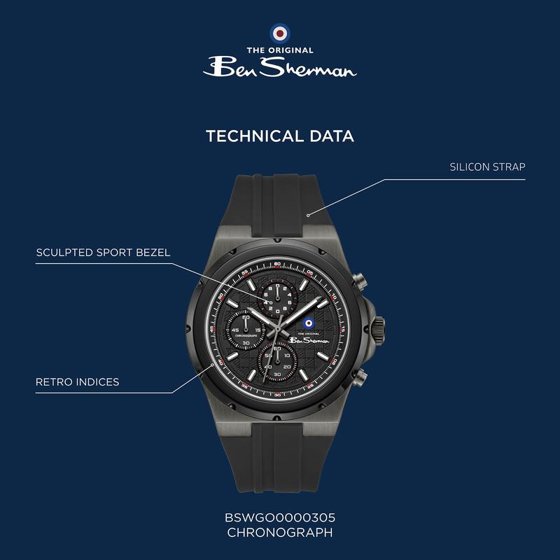 Ben Sherman Men's Black Chronograph Watch with Black Silicone Strap