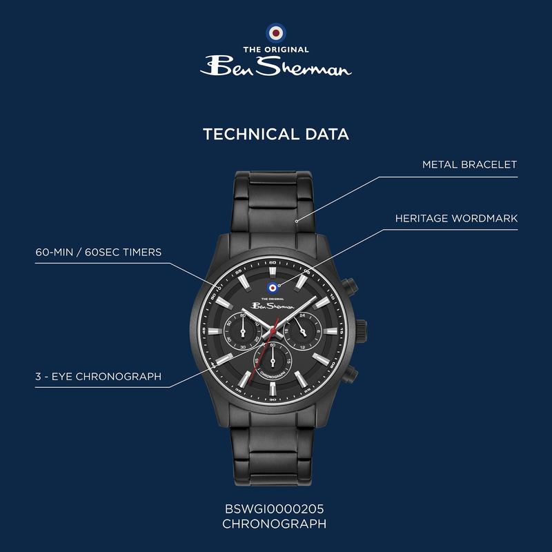 Ben Sherman Men's Black Chronograph Watch with Black Stainless Steel Bracelet