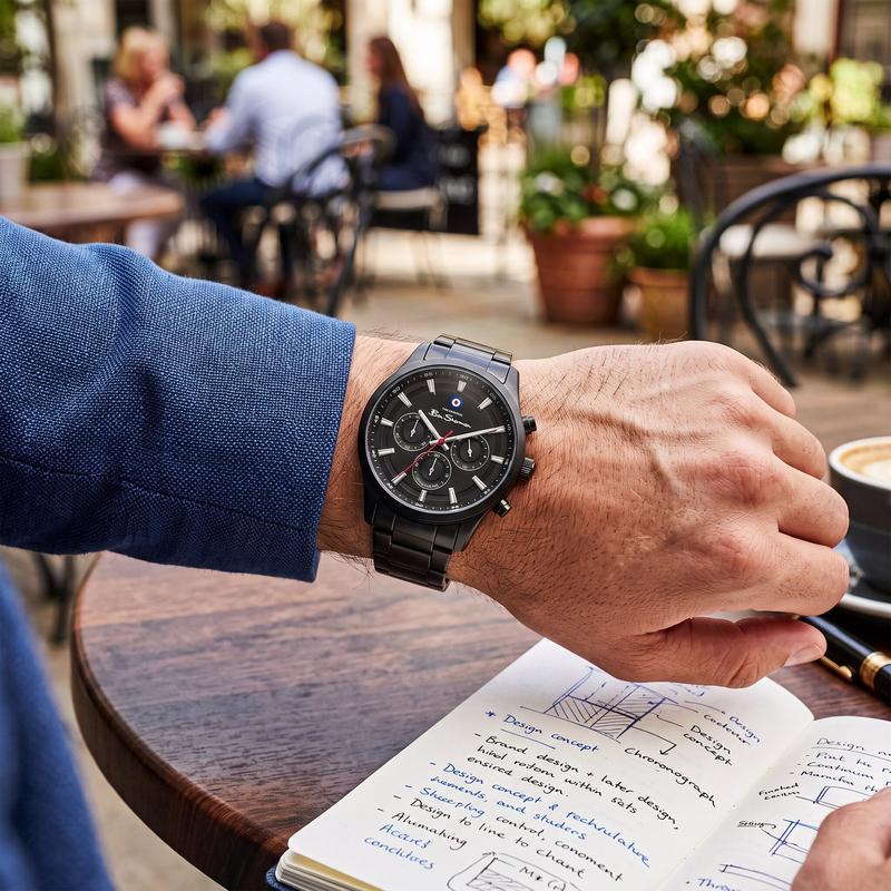 Ben Sherman Men's Black Chronograph Watch with Black Stainless Steel Bracelet