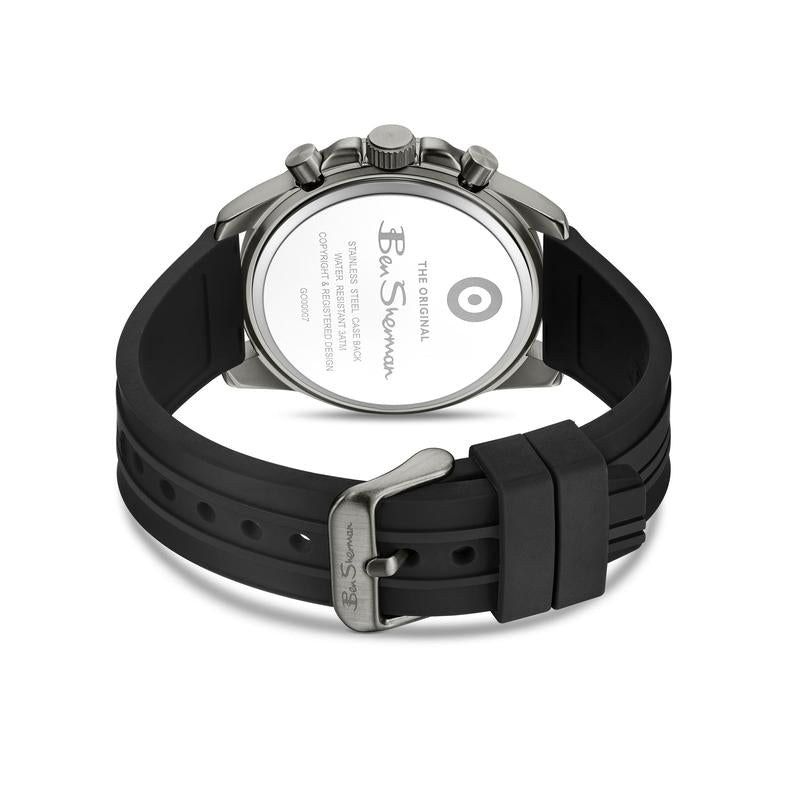Ben Sherman Men’s Black Chronograph Watch with Green Dial and Silicone Strap