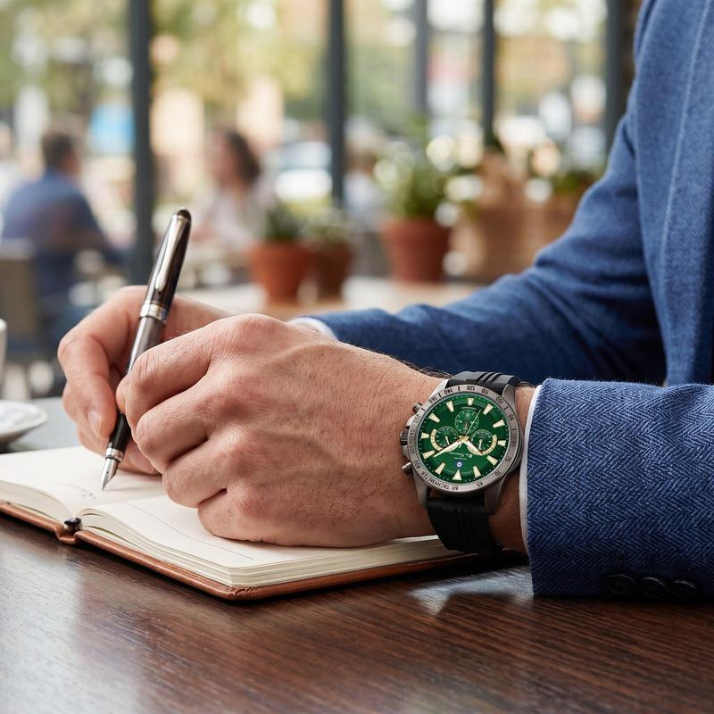 Ben Sherman Men’s Black Chronograph Watch with Green Dial and Silicone Strap