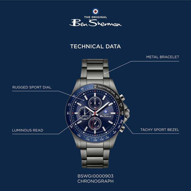 Ben Sherman Men’s Black Chronograph Watch with Navy Dial