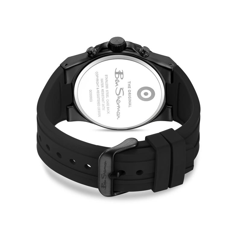 Ben Sherman Men's Black & Rose Gold Chronograph Watch with Black Silicone Strap
