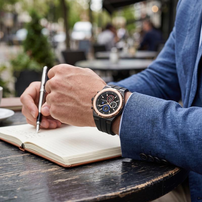 Ben Sherman Men's Black & Rose Gold Chronograph Watch with Black Silicone Strap