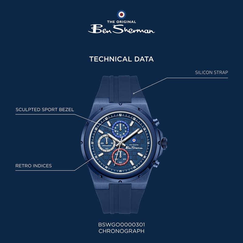 Ben Sherman Men's Blue Chronograph Watch with Blue Silicone Strap