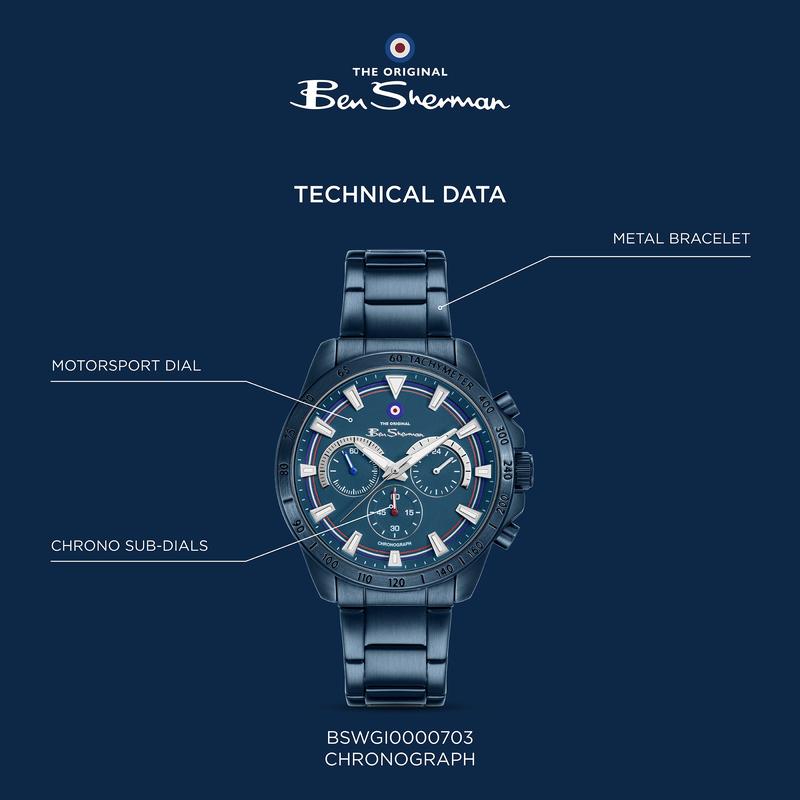 Ben Sherman Men's Blue Chronograph Watch with Blue Stainless Steel Bracelet