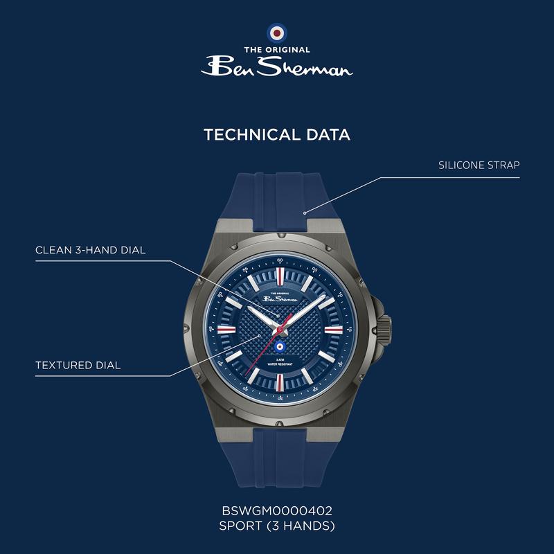Ben Sherman Men's Blue Silicone Strap Blue Dial Watch