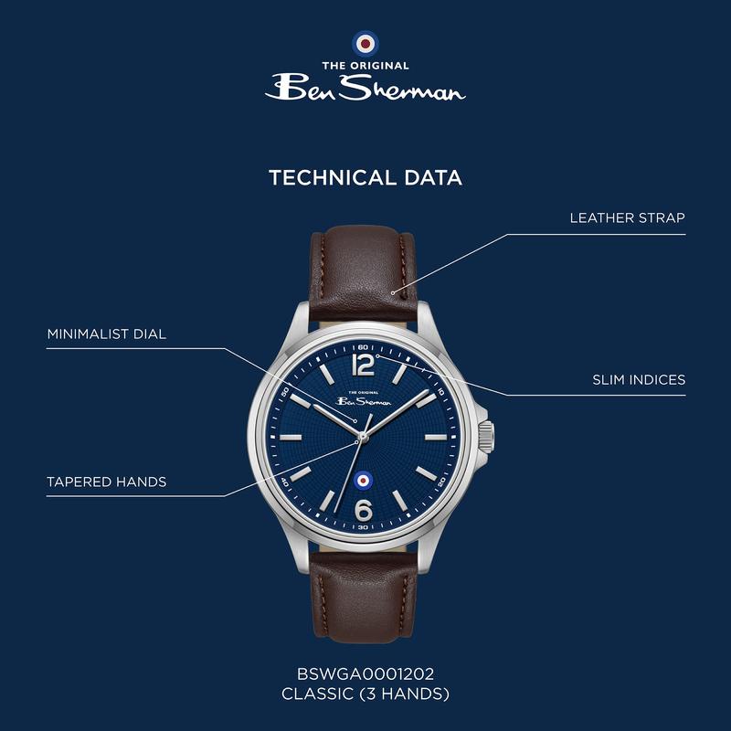Ben Sherman Men's Brown Leather Strap Blue Dial Watch