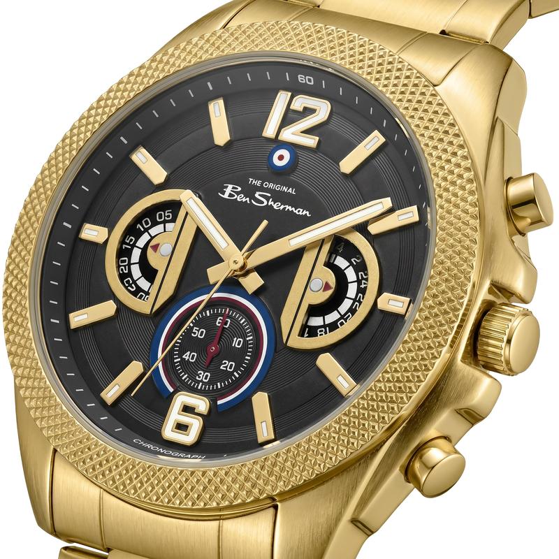 Ben Sherman Men’s Gold-Tone Chronograph Watch with Black Dial