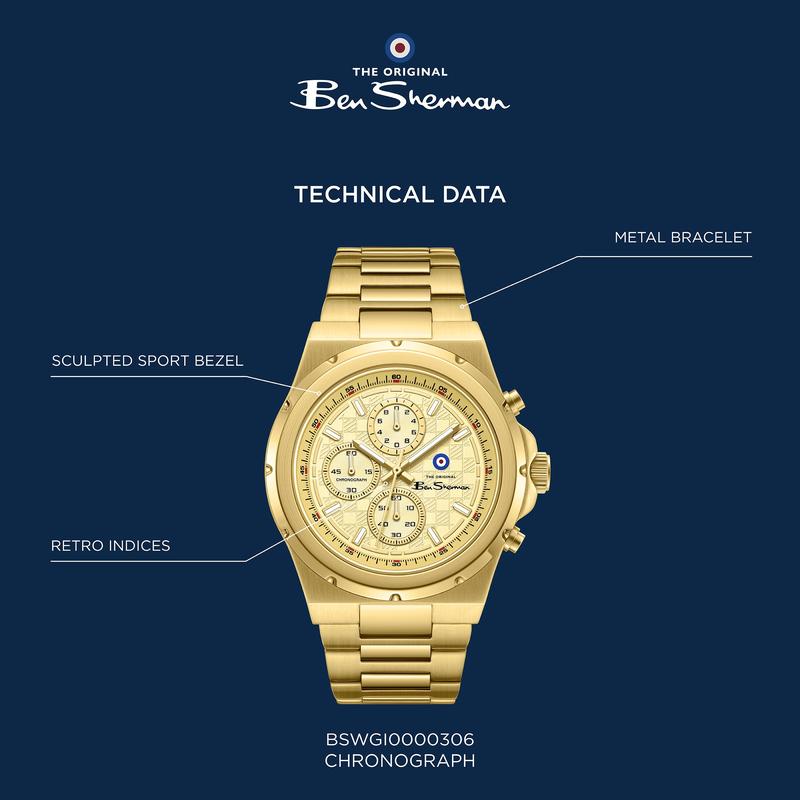 Ben Sherman Men’s Gold-Tone Chronograph Watch with Black Dial