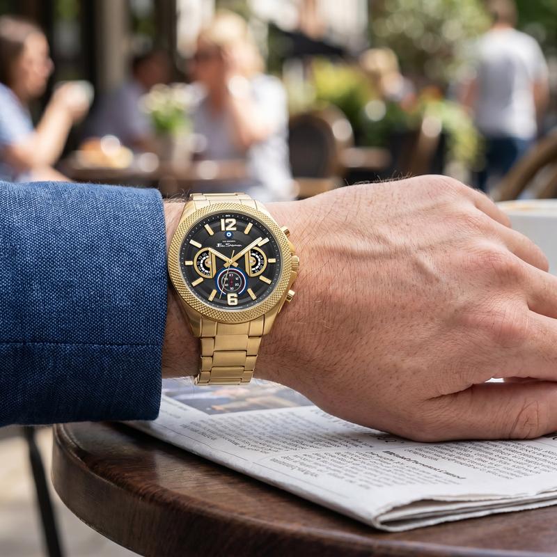 Ben Sherman Men’s Gold-Tone Chronograph Watch with Black Dial
