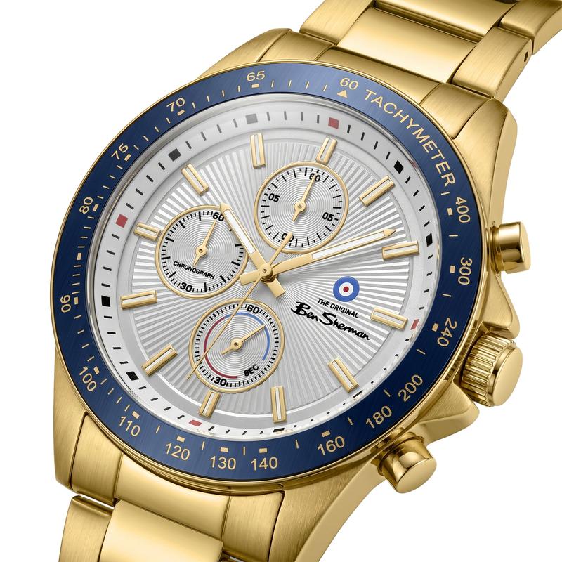 Ben Sherman Men’s Gold-Tone Chronograph Watch with Silver Dial