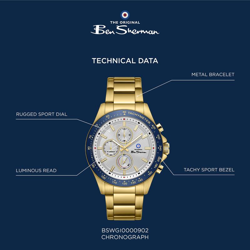 Ben Sherman Men’s Gold-Tone Chronograph Watch with Silver Dial