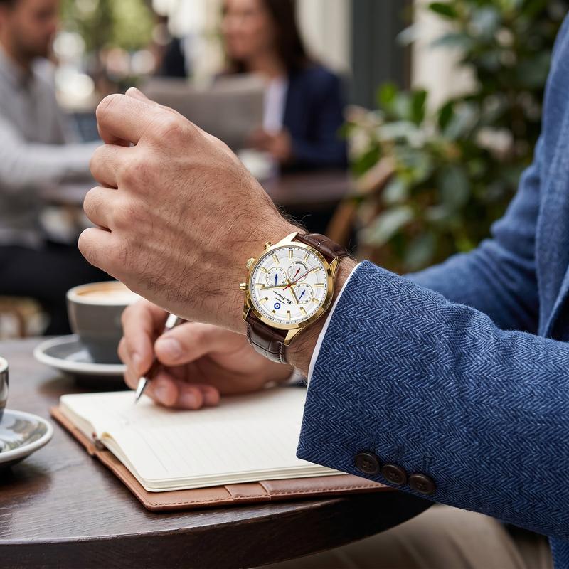Ben Sherman Men's Gold-Tone Chronograph Watch with White Dial & Brown Leather Strap