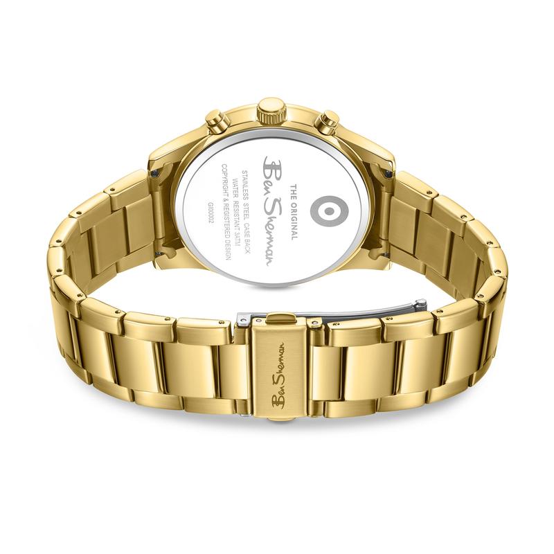 Ben Sherman Men's Gold-Tone Chronograph Watch with White Dial & Gold Stainless Steel Bracelet