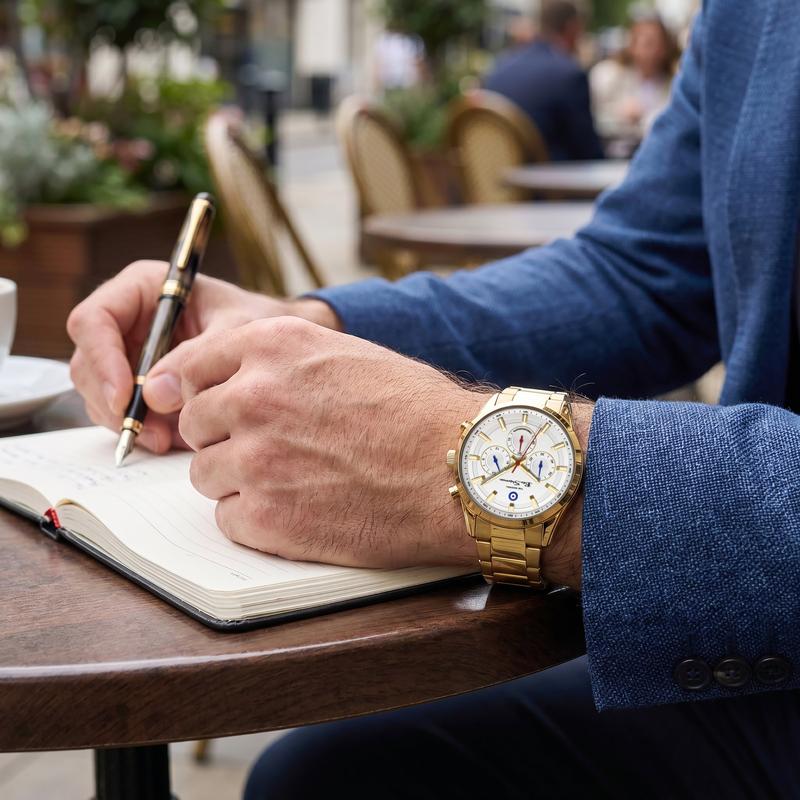 Ben Sherman Men's Gold-Tone Chronograph Watch with White Dial & Gold Stainless Steel Bracelet