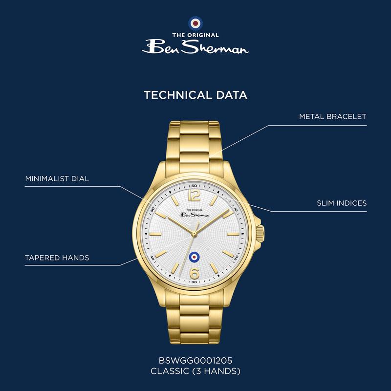 Ben Sherman Men’s Gold-Tone Watch with Textured White Dial