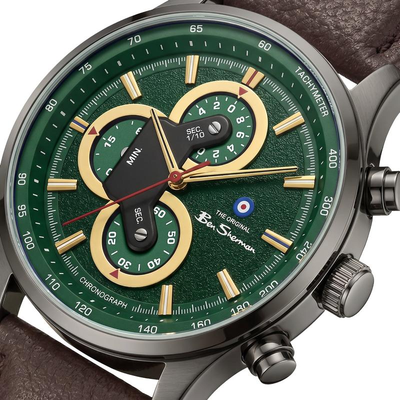 Ben Sherman Men's Green Chronograph Watch with Brown Leather Strap