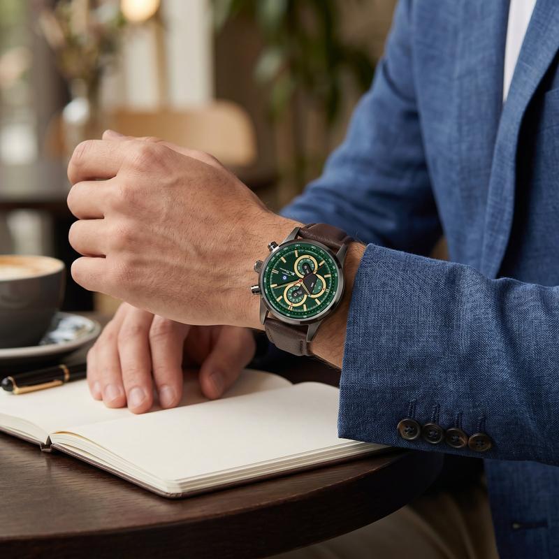 Ben Sherman Men's Green Chronograph Watch with Brown Leather Strap