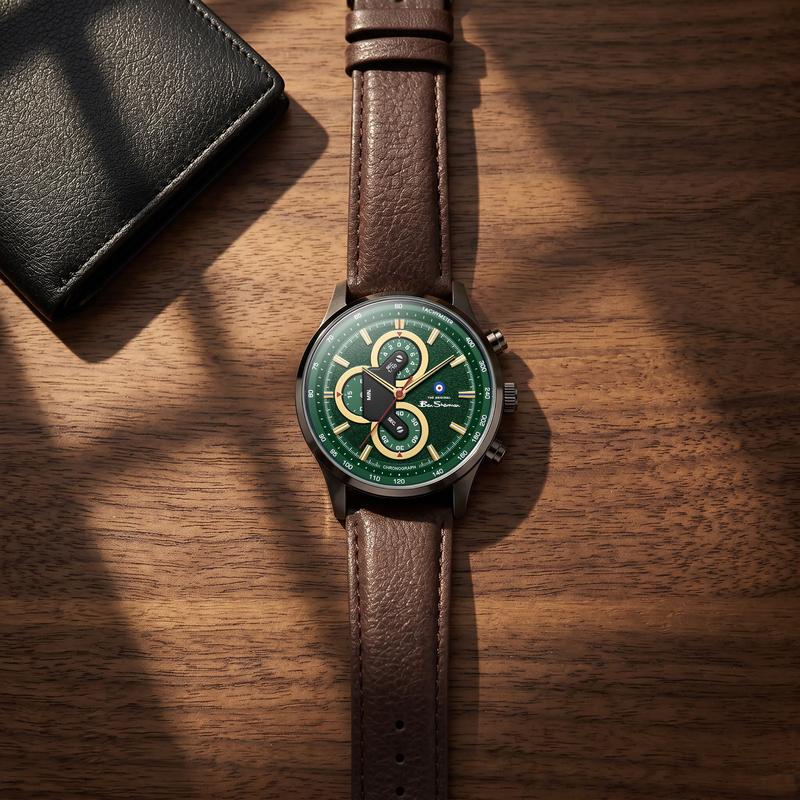 Ben Sherman Men's Green Chronograph Watch with Brown Leather Strap