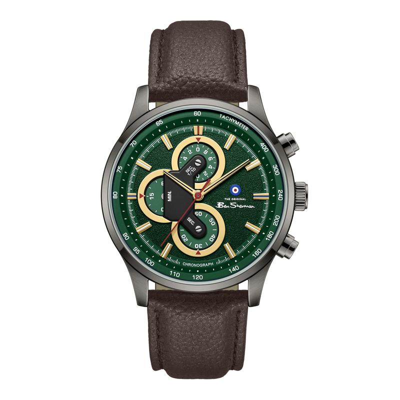 Ben Sherman Men's Green Chronograph Watch with Brown Leather Strap