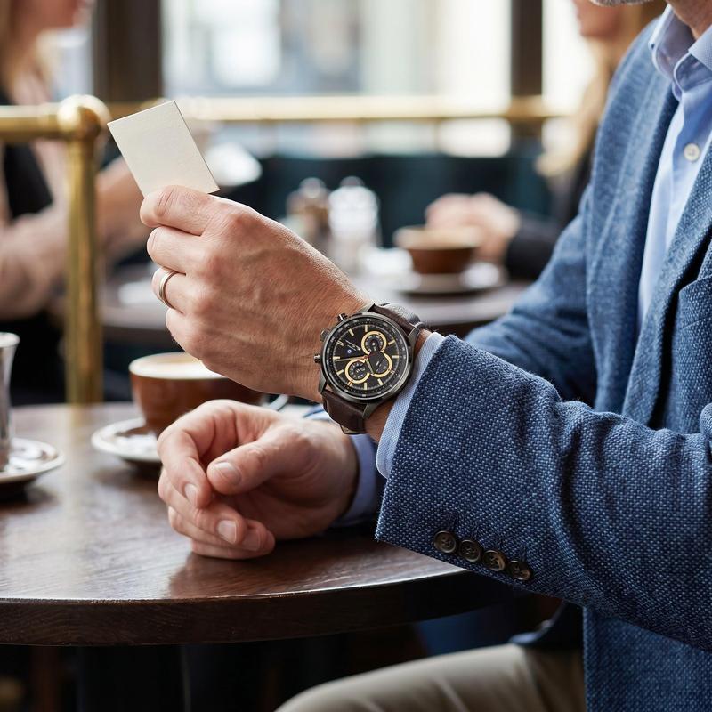 Ben Sherman Men’s Gunmetal Chronograph Watch with Black Dial and Brown Leather Strap