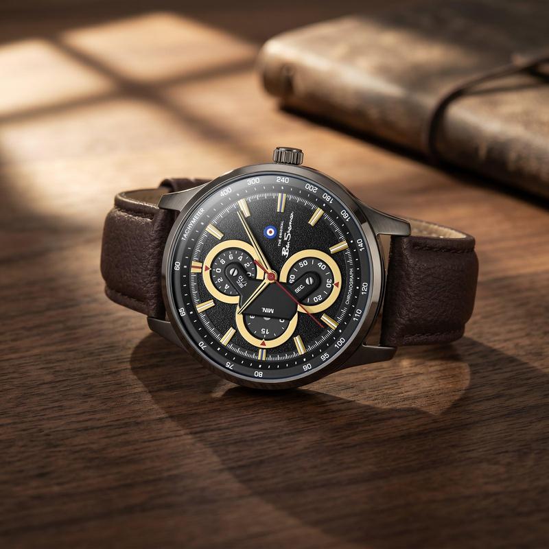 Ben Sherman Men’s Gunmetal Chronograph Watch with Black Dial and Brown Leather Strap