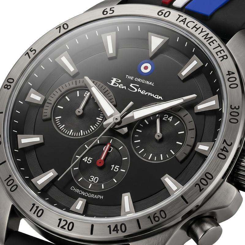 Ben Sherman Men's Gunmetal Chronograph Watch with Black Silicone Strap