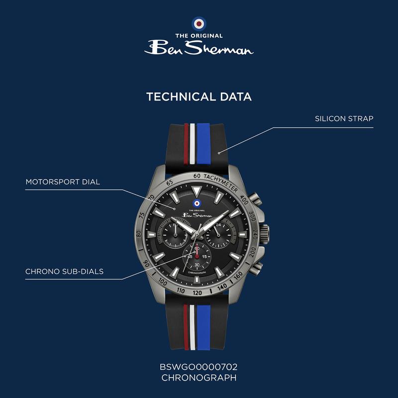 Ben Sherman Men's Gunmetal Chronograph Watch with Black Silicone Strap
