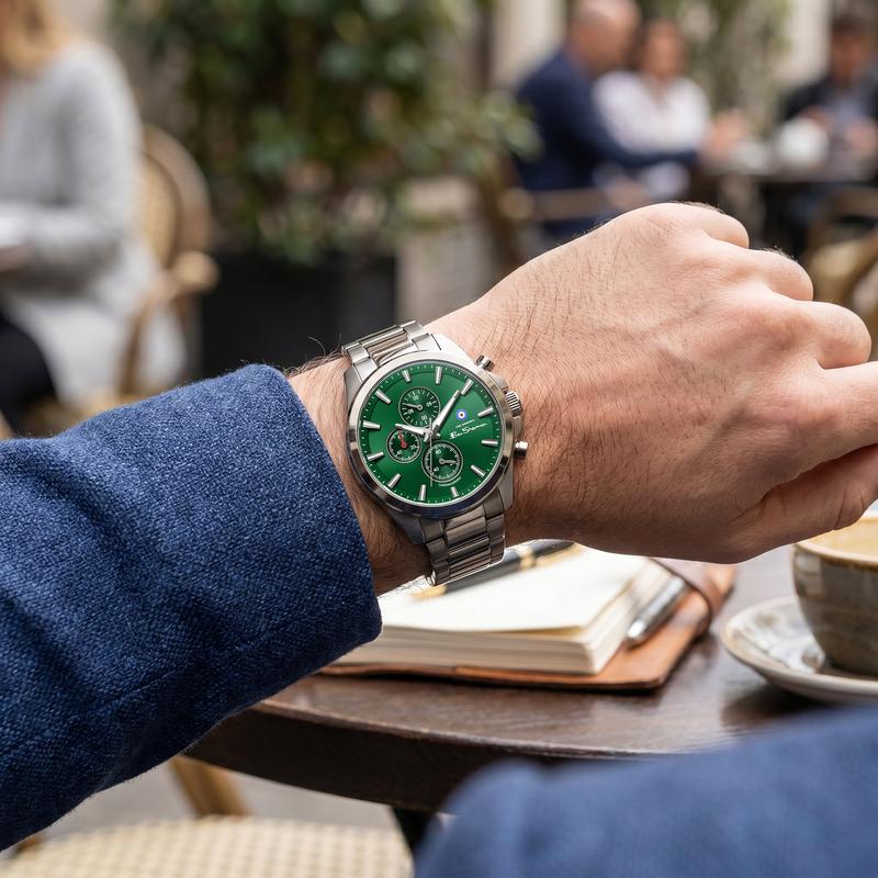 Ben Sherman Men's Gunmetal Chronograph Watch with Green Dial & Gunmetal Stainless Steel Bracelet