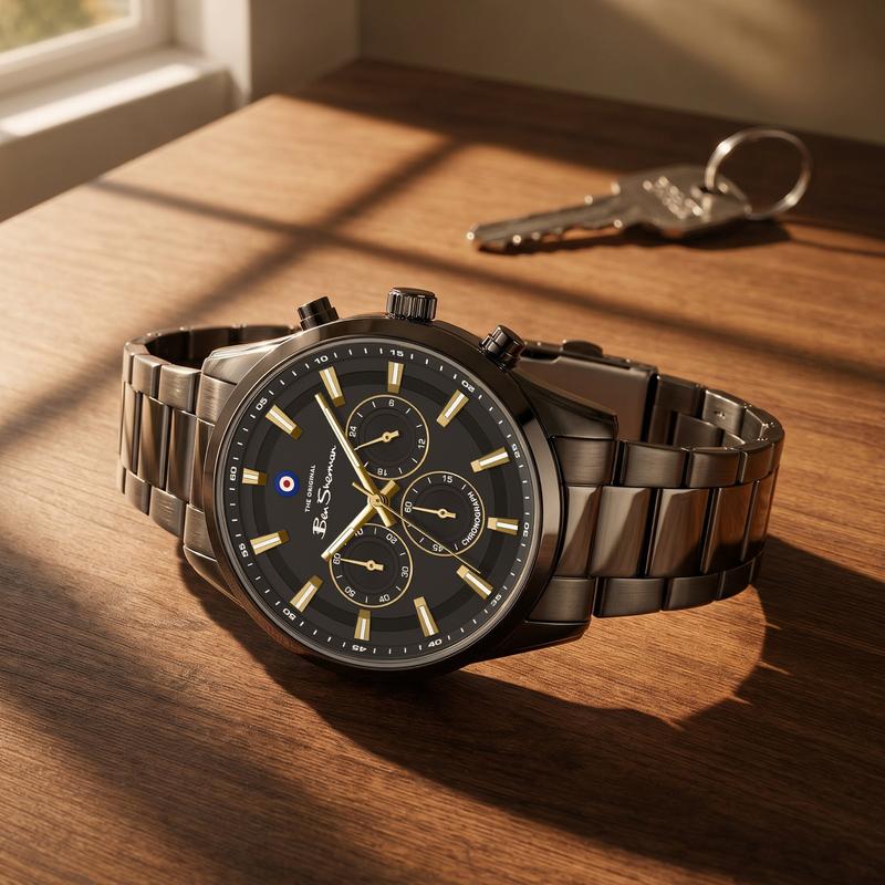 Ben Sherman Men's Gunmetal Chronograph Watch with Grey Dial & Black Stainless-Steel Bracelet