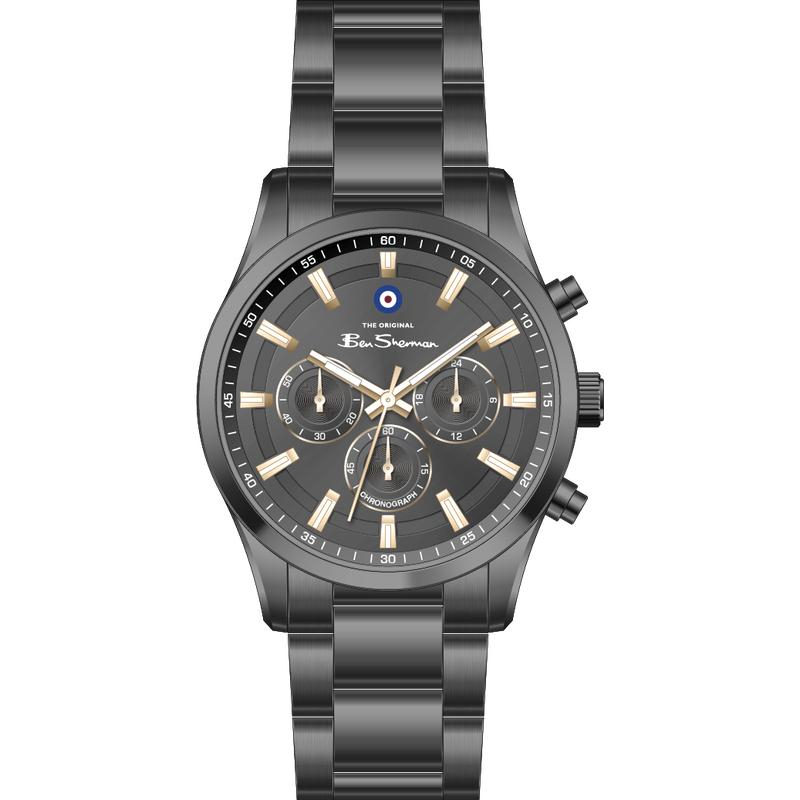 Ben Sherman Men's Gunmetal Chronograph Watch with Grey Dial & Black Stainless-Steel Bracelet