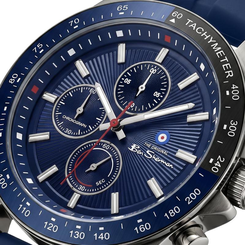 Ben Sherman Men’s Gunmetal Chronograph Watch with Navy Dial and Silicone Strap