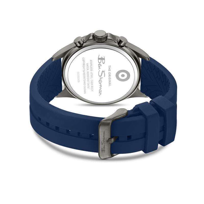 Ben Sherman Men’s Gunmetal Chronograph Watch with Navy Dial and Silicone Strap