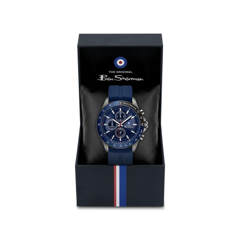 Ben Sherman Men’s Gunmetal Chronograph Watch with Navy Dial and Silicone Strap