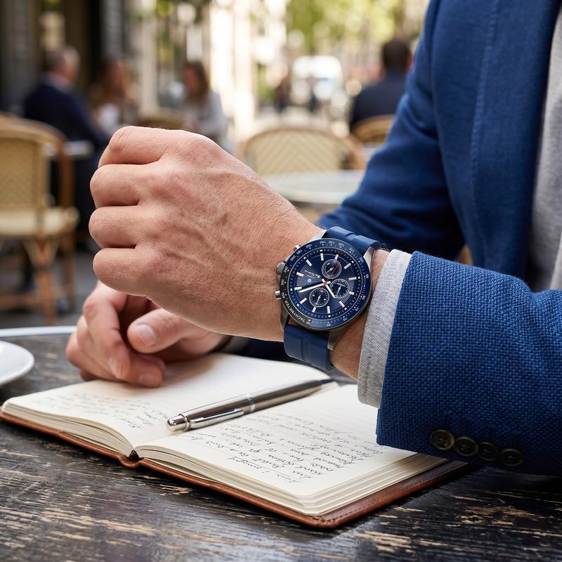 Ben Sherman Men’s Gunmetal Chronograph Watch with Navy Dial and Silicone Strap