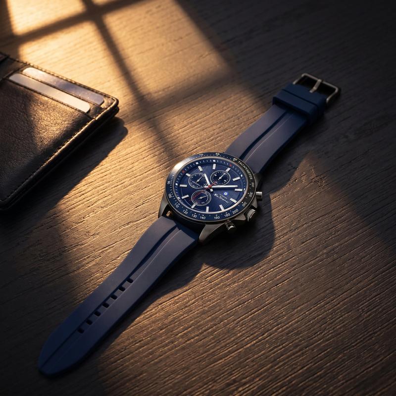 Ben Sherman Men’s Gunmetal Chronograph Watch with Navy Dial and Silicone Strap