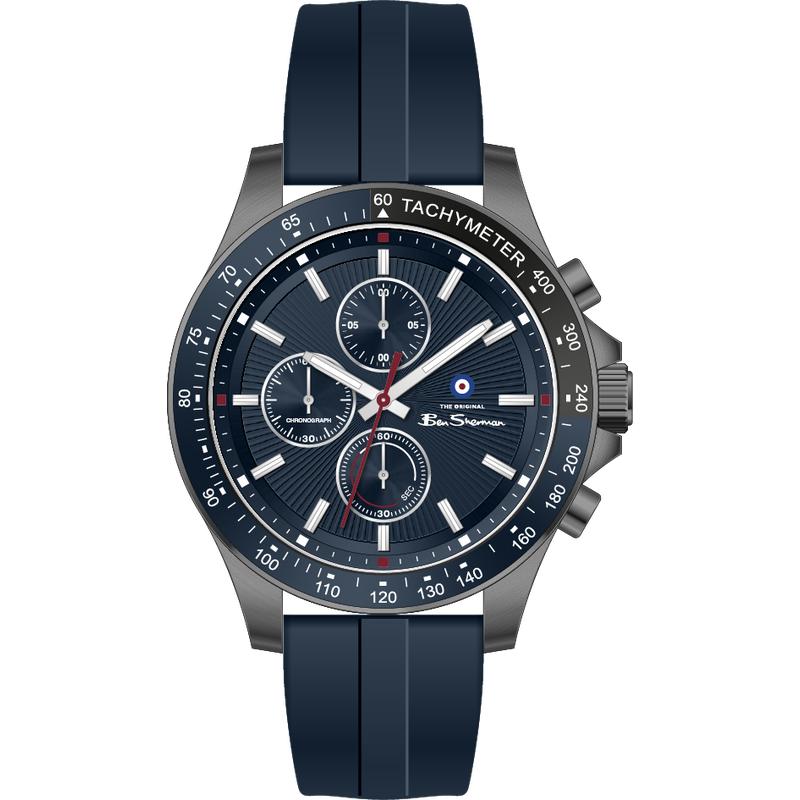 Ben Sherman Men’s Gunmetal Chronograph Watch with Navy Dial and Silicone Strap