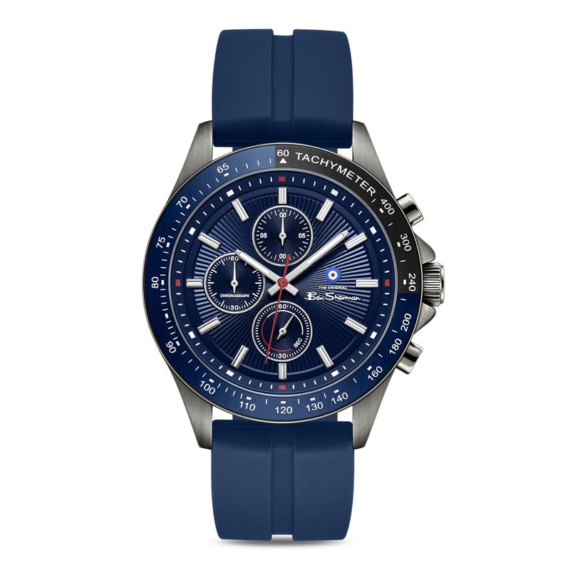 Ben Sherman Men’s Gunmetal Chronograph Watch with Navy Dial and Silicone Strap